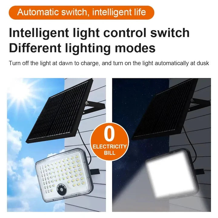 Proiector Solar LED Exterior, 400W, IP65, cu Panou Separat, cu Senzor de Mișcare