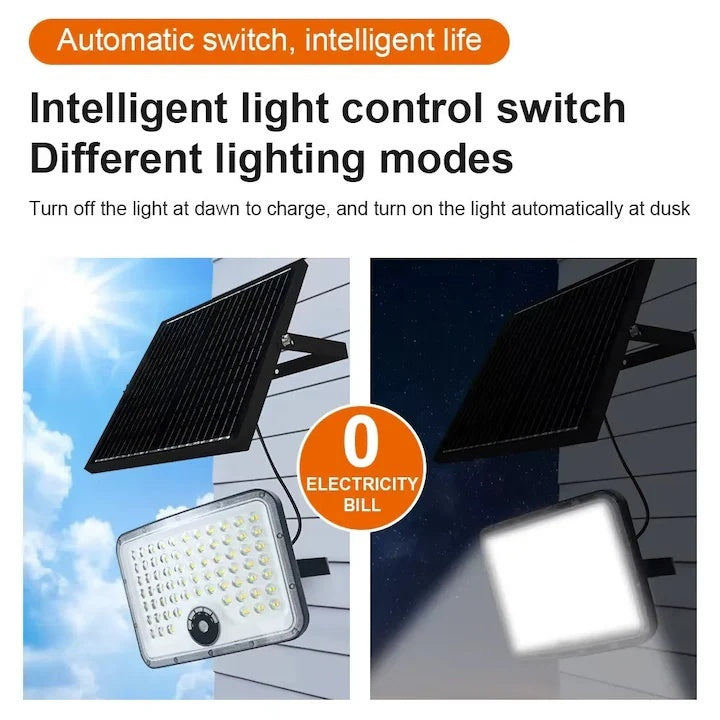 Proiector Solar LED Exterior, 600W, IP65, cu Panou Separat, cu Senzor de Mișcare