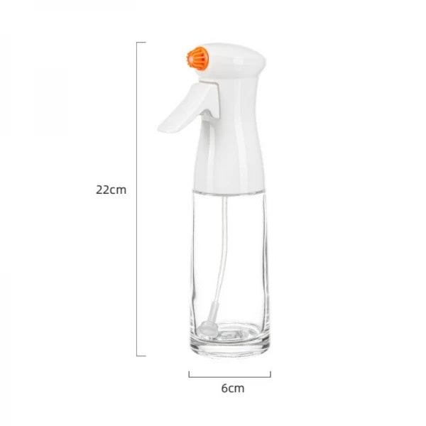 Pulverizator sticla pentru ulei, cu 2 duze, capacitate 230 ml, dimensiuni 22 x 6 cm, din sticla si plastic, alb