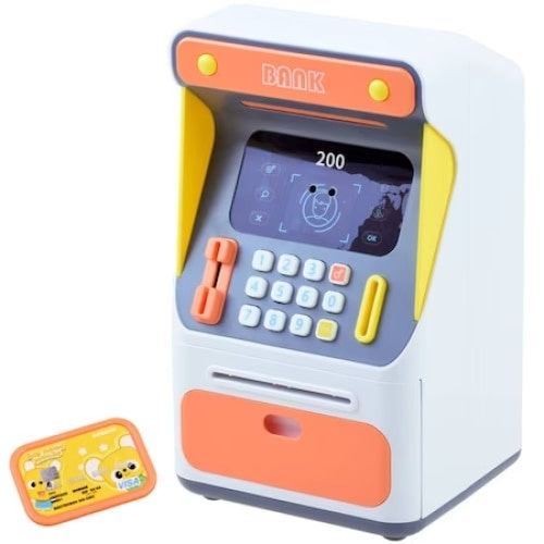 Pusculita ATM pentru copii, cu functie de sunet si lumini, cu card de credit din plastic inclus, cu senzor de miscare, alb