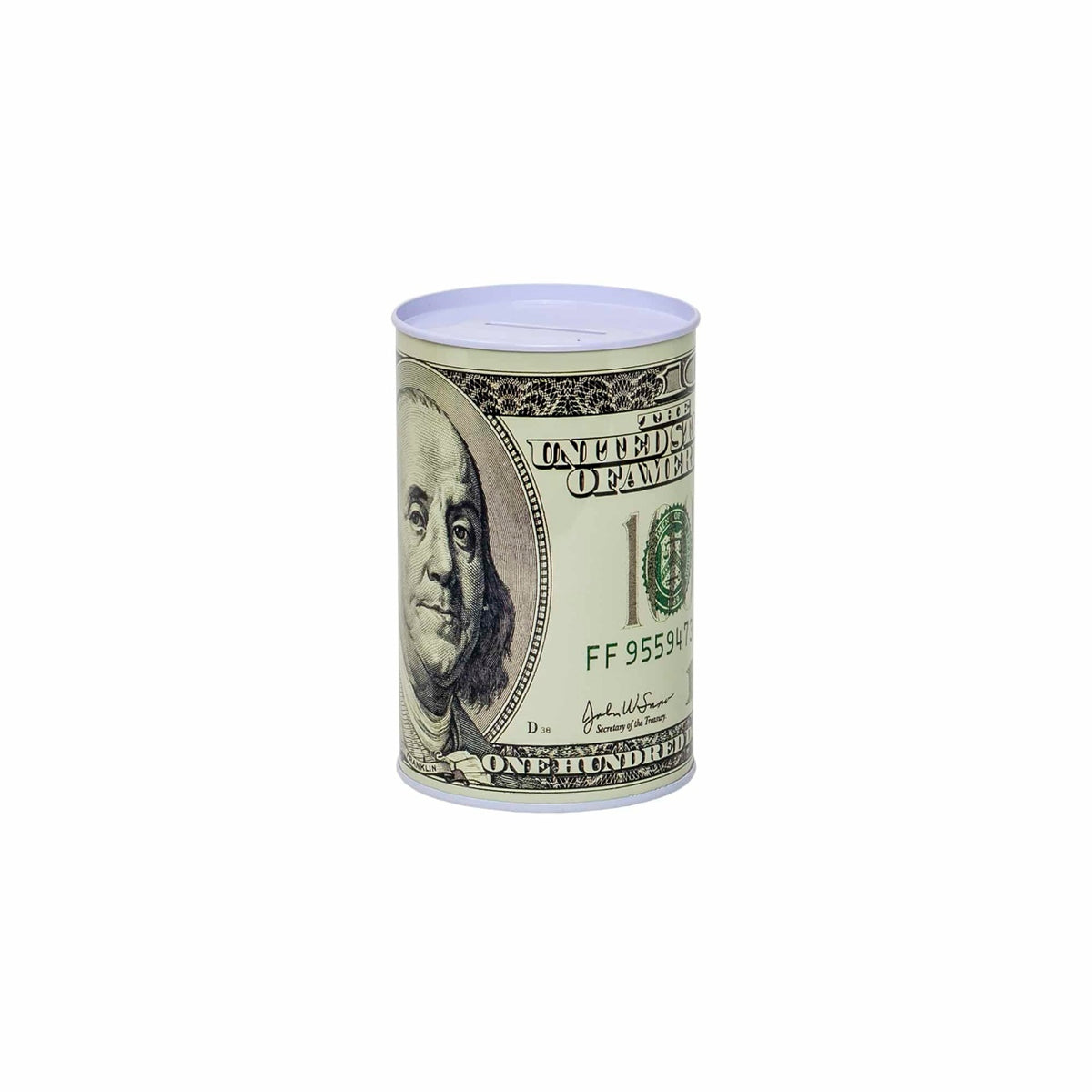 Pusculita metalica cu bancnota 100 dolari, 13x8 cm