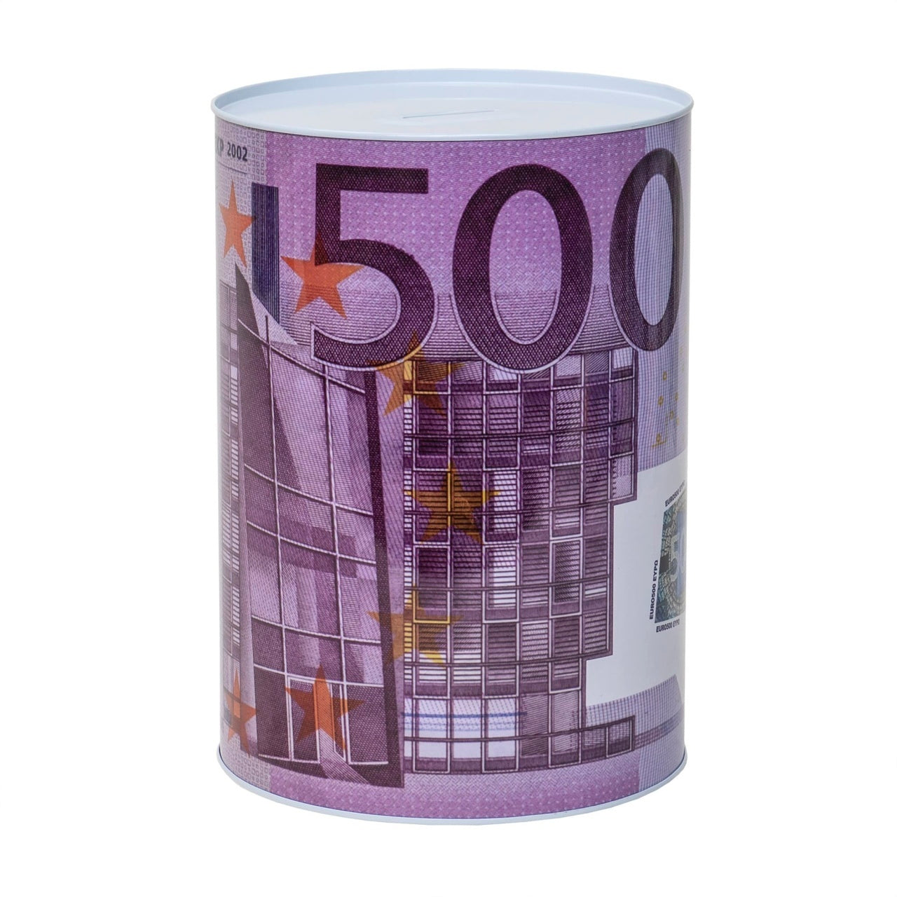 Pusculita metalica cu bancnota de 500 euro, 22x15 cm