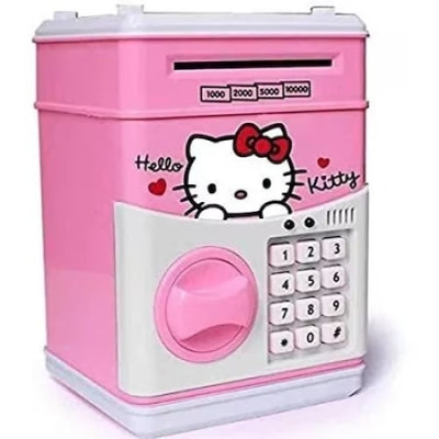 Pusculita pentru copii, Hello Kitty, cu functie ATM, cod pin si seif, roz/alb
