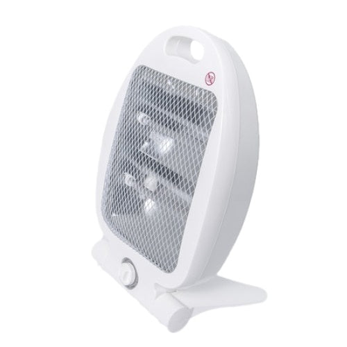 Radiator incalzitor cu quartz, putere 800W, cu termostat si indicator luminos de functionare, 2 trepte de putere, grila de siguranta, cu 2 elementi, maner pentru transport, alb