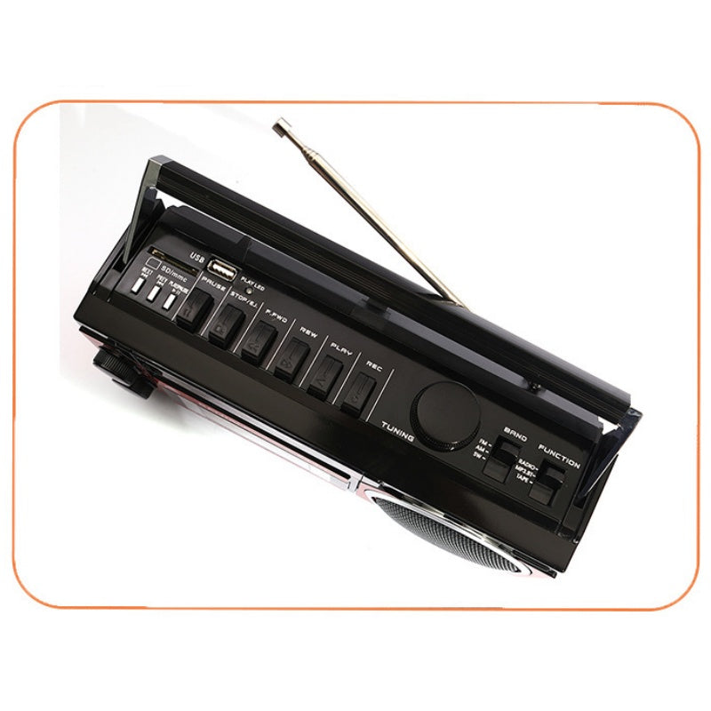 Radio casetofon portabil, cu caseta si Bluetooth, cu funcție de înregistrare si derulare, mufa casti, rosu/negru