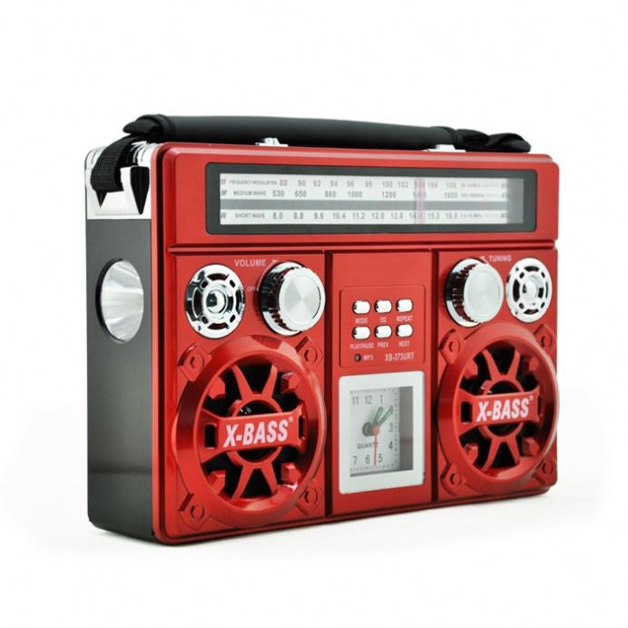 Radio portabil, Bluetooth, AM/FM, conectivitate USB, Retro, card de memorie, rosu