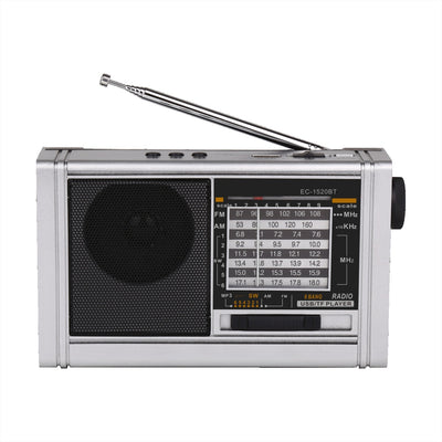 Radio portabil cu acumulator, antena telescopica, conexiune Bluetooth, lanterna cu LED, incarcare solara, argintiu