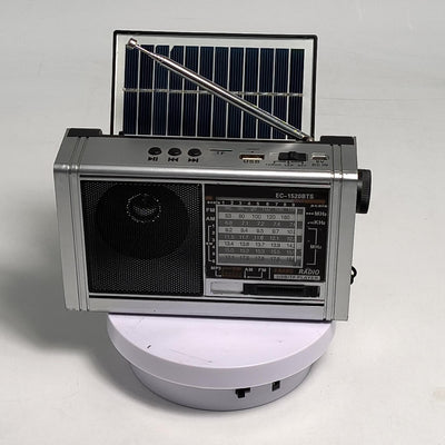 Radio portabil cu acumulator, antena telescopica, conexiune Bluetooth, lanterna cu LED, incarcare solara, argintiu