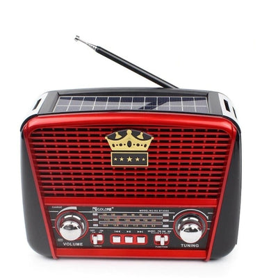 Radio portabil, cu Bluetooth, conectivitate USB sau card SD, acumulator integrat, lanterna, rosu