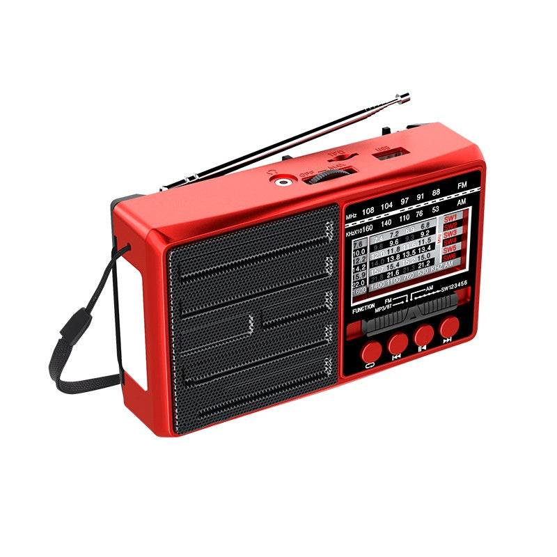 Radio portabil, cu incarcare solara, 5W, Bluetooth, USB, TF/ AM/ FM/ SW1-6, lanterna led, rosu