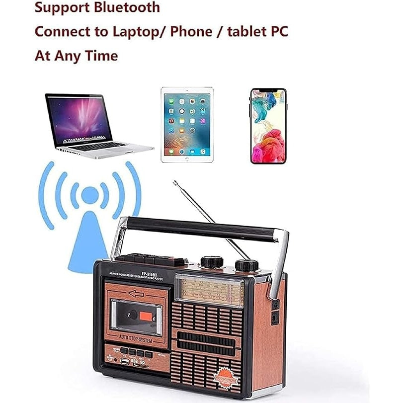 Radio portabil, cu MP3 Player, USB, SD card, AM/FM/SW1/SW2, alimentare baterii/acumulator, putere 3W, raza semnal 10m, maro/negru