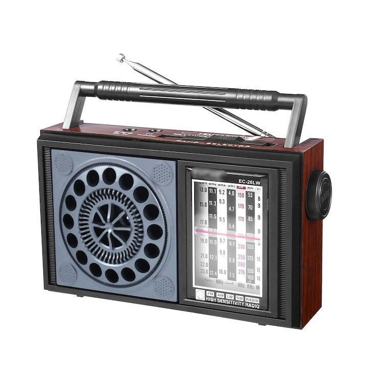 Radio portabil, difuzor stereo, player MP3, baterie reincarcabila, dimensiuni 19.5x6.9x11.8cm, AUX, USB, negru