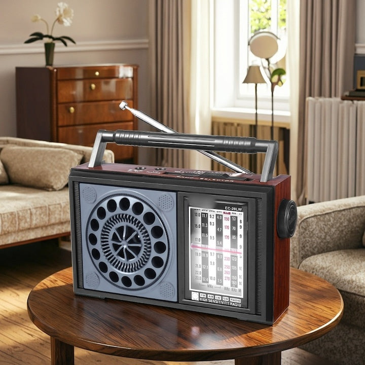 Radio portabil, difuzor stereo, player MP3, baterie reincarcabila, dimensiuni 19.5x6.9x11.8cm, AUX, USB, negru