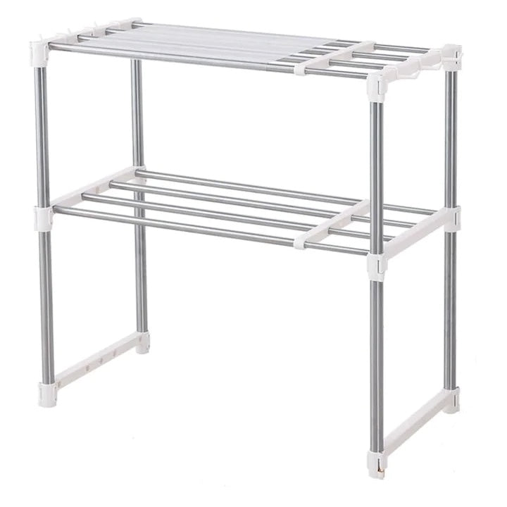 Raft extensibil, multifunctional, pentru bucatarie, baie, dormitor, din metal si plastic, eco-friendly, instalare usoara, alb/argintiu