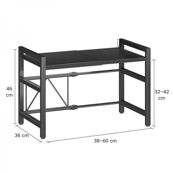 Raft extensibil pentru bucatarie, din metal, dimensiuni 38-60 cm (L) / 25 cm (H), cu suporturi antiderapante, usor de curatat, greutate maxima suportata 7-10 kg, negru