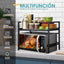 Raft metalic cuptor cu microunde, din metal, cu 4 carlige, dimensiuni 42-60 x 36 x 46 cm, multifunctional, ajustabil, negru