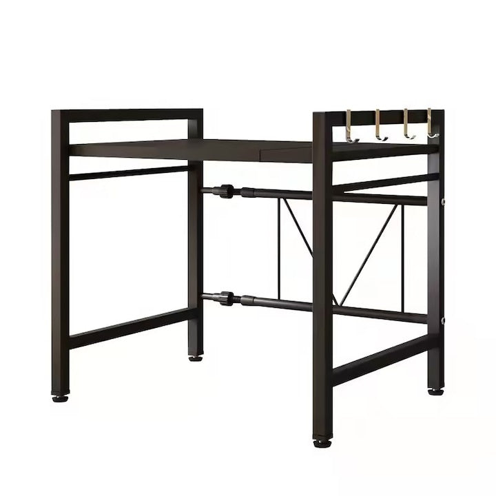 Raft metalic cuptor cu microunde, din metal, cu 4 carlige, dimensiuni 42-60 x 36 x 46 cm, multifunctional, ajustabil, negru