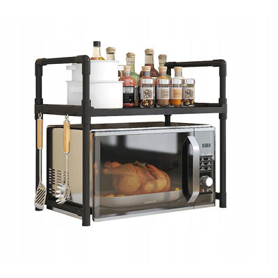Raft pentru cuptor cu microunde, multifunctional, extensibil, din PVC, dimensiuni 49 x 48 x 32 cm, negru