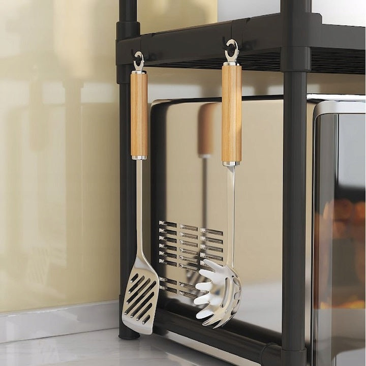Raft pentru cuptor cu microunde, multifunctional, extensibil, din PVC, dimensiuni 49 x 48 x 32 cm, negru