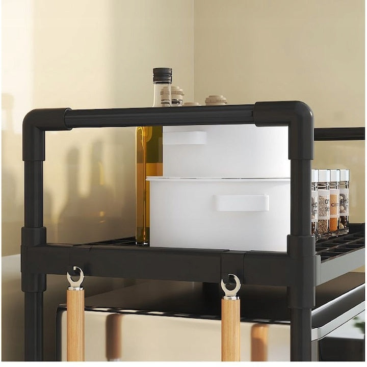 Raft pentru cuptor cu microunde, multifunctional, extensibil, din PVC, dimensiuni 49 x 48 x 32 cm, negru