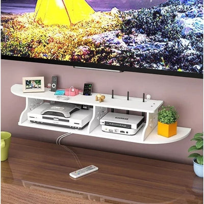 Raft pentru router, obiecte decorative, din PVC, cu 3 compartimente, dimensiuni 100 X 23 cm, finisaj mat, alb