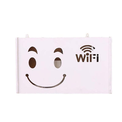 Raft pentru router wi-fi, cu prindere pe perete, din lemn, pentru mascare echipamente si fire, lungime 25 cm, alb