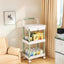 Raft portabil, cu 3 nivele si 1 sertar, maner de transport, dimensiuni 36.5 (L) x 28 (l) x 74.5 (H) cm, din plastic, cu 4 roti, alb/verde
