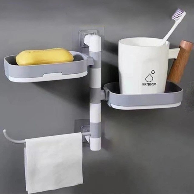 Raft rotativ multifunctional, pentru baie, din plastic rezistent, usor de montat, alb/gri