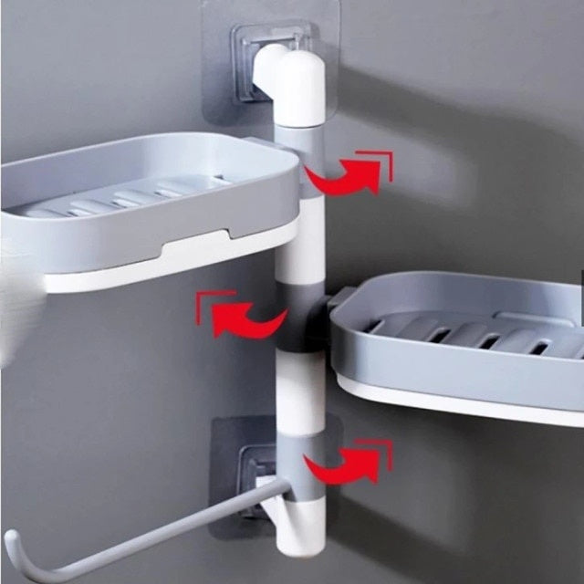 Raft rotativ multifunctional, pentru baie, din plastic rezistent, usor de montat, alb/gri