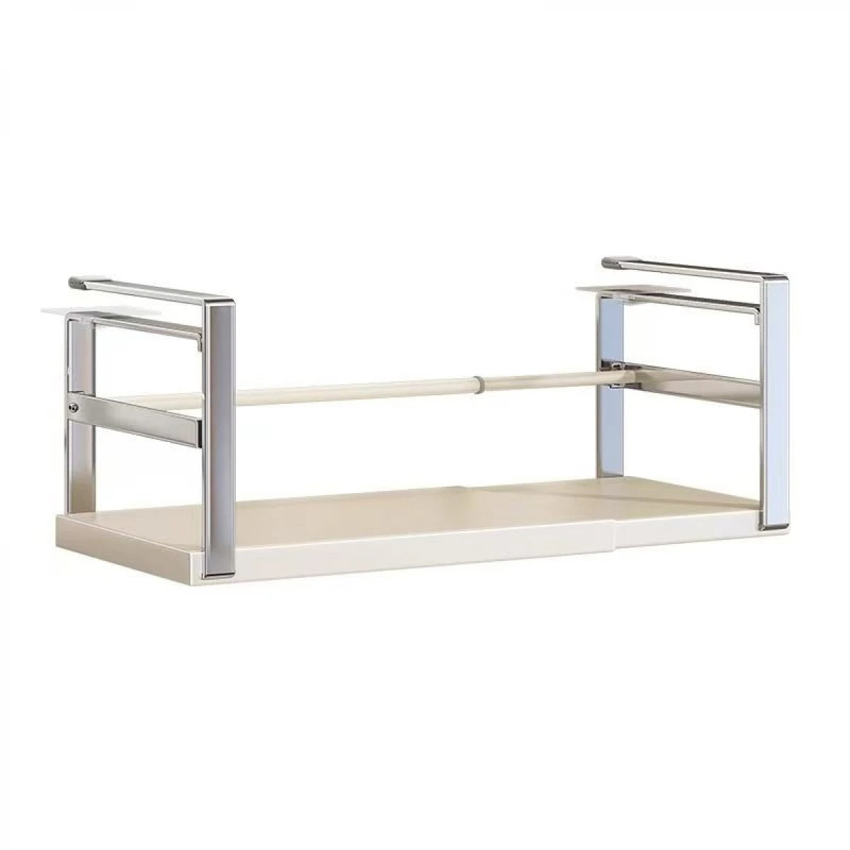Raft suspendat pentru condimente, extensibil 45.5 - 62.5 cm, metal cu inox, dimensiuni 45.5-62.5 x 22 x 16.5 cm, alb/ argintiu