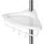 Raft telescopic de dus, polita de colt pentru baie, inaltime 95-300 cm, podea pana in tavan, stalp din otel inoxidabil, 4 tavi, 3 carlige, 1 suport pentru prosoape, alb/argintiu