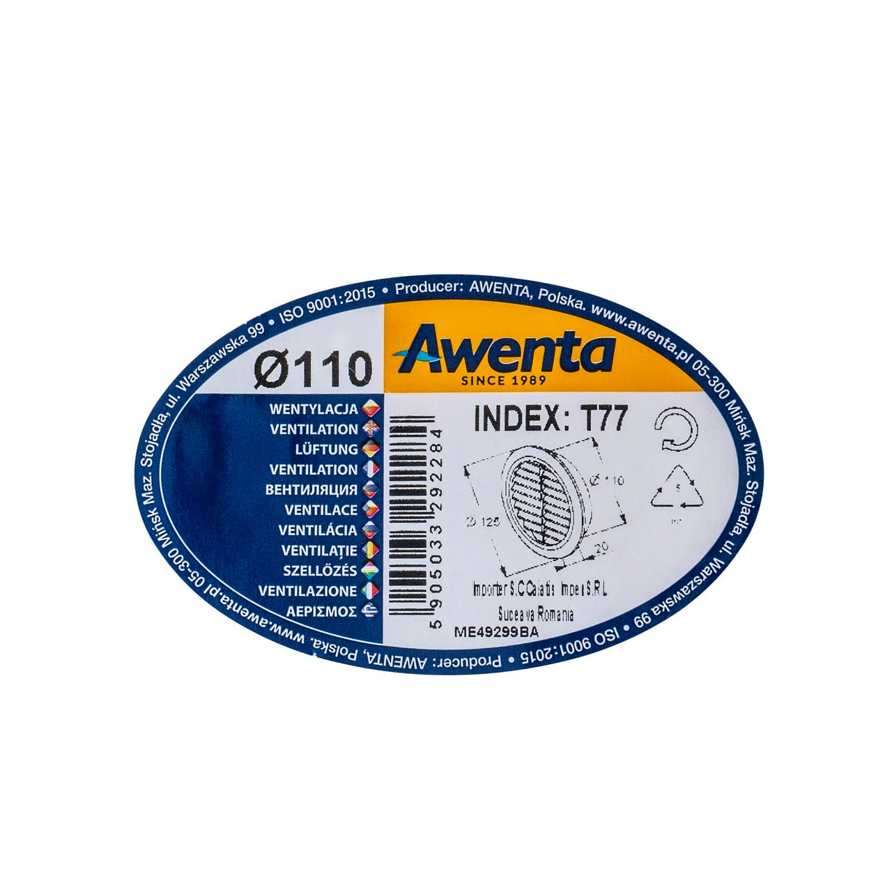 Rama aerisire plastic cu mufa, diametru 110mm, rezistenta UV, culoare alba