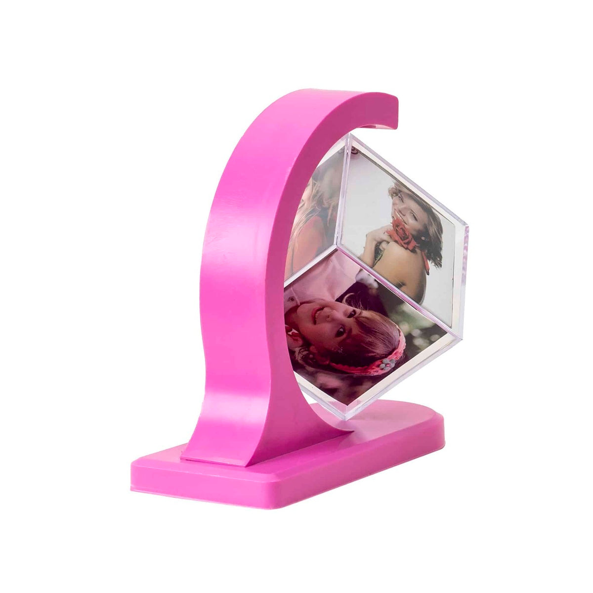 Rama foto cub magnetic rotativ cu 6 poze 6x6 cm, roz, 15x7x15 cm