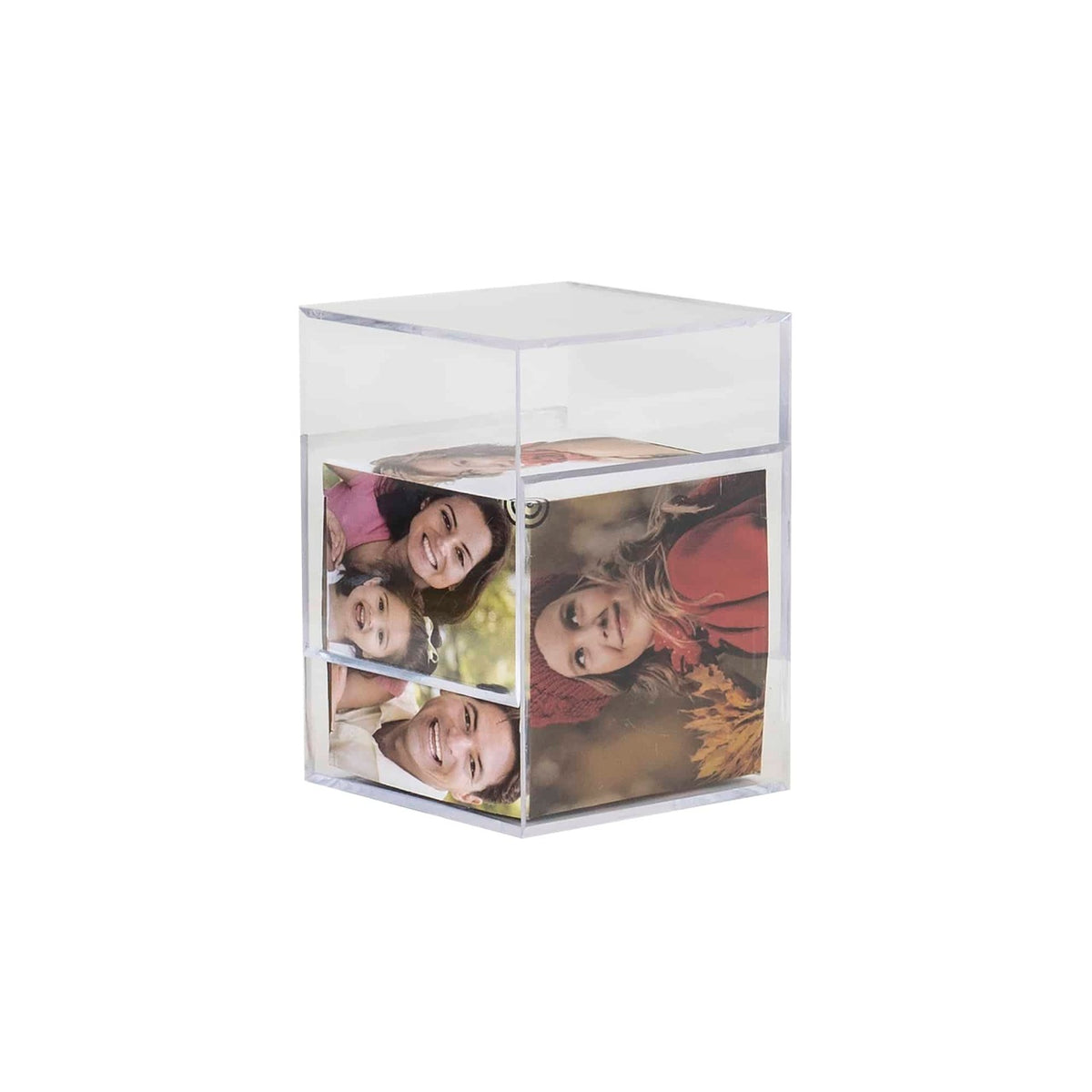 Rama foto cub magnetic rotativ cu 6 poze 6x6 cm, roz, 15x7x15 cm