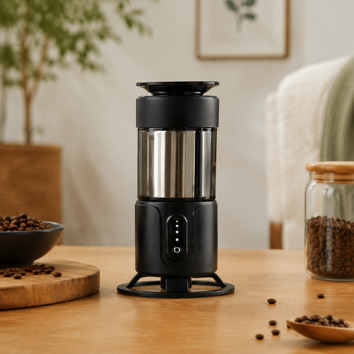 Râșniță Electrică Portabilă pentru Cafea și Condimente, Negru-Inox – imagine 2
