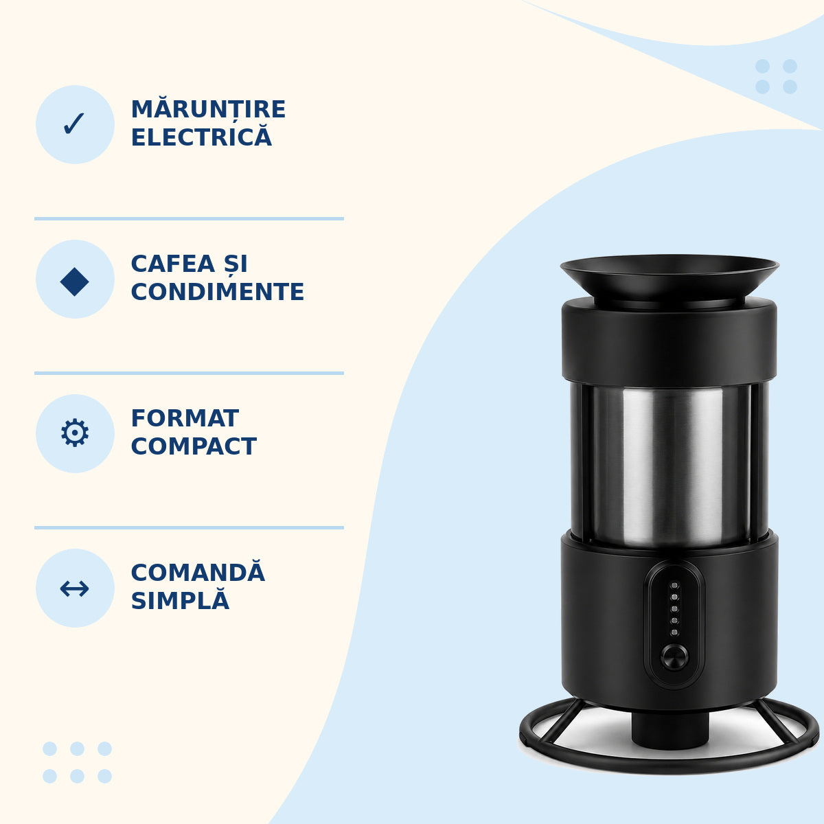 Râșniță Electrică Portabilă pentru Cafea și Condimente, Negru-Inox – caracteristici