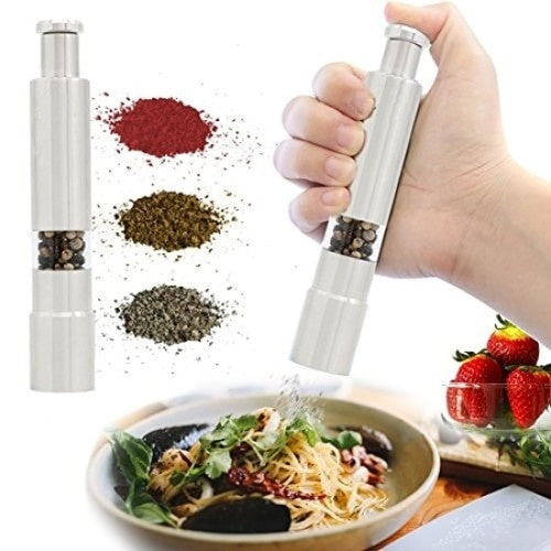 Rasnita manuala pentru sare, piper, condimente, din inox, camacitate 30 ml, rezistent la zgarieturi, argintiu