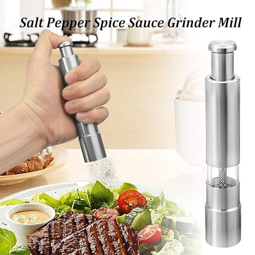 Rasnita manuala pentru sare, piper, condimente, din inox, camacitate 30 ml, rezistent la zgarieturi, argintiu