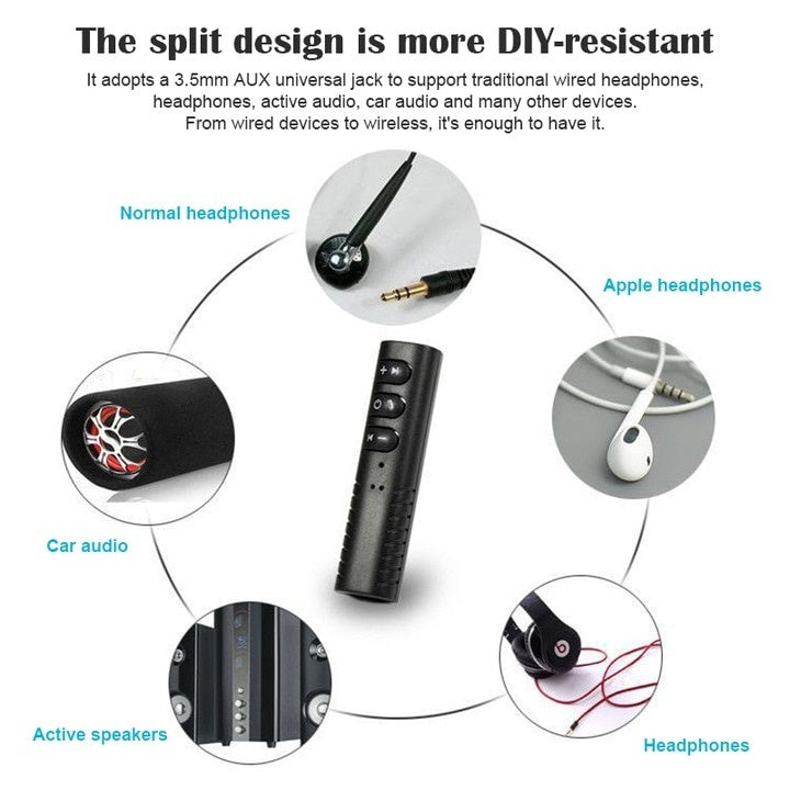 Receptor audio, conexiune Bluetooth, incarcare USB, control volum, on/off apel, mufa jack 3, 5mm, negru