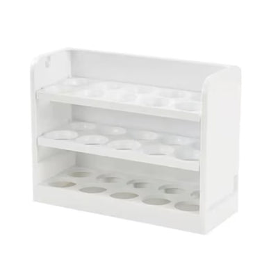 Recipient depozitare oua, cu 3 nivele, capacitate 30 de oua, din plastic, dimensiuni 25x10x18 cm, alb
