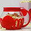 Recipient pentru prepararea popcorn-ului, din sticla borosilicata, capacitate 2L, pentru cuptorul cu microunde, alb/rosu