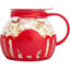 Recipient pentru prepararea popcorn-ului, din sticla borosilicata, capacitate 2L, pentru cuptorul cu microunde, alb/rosu