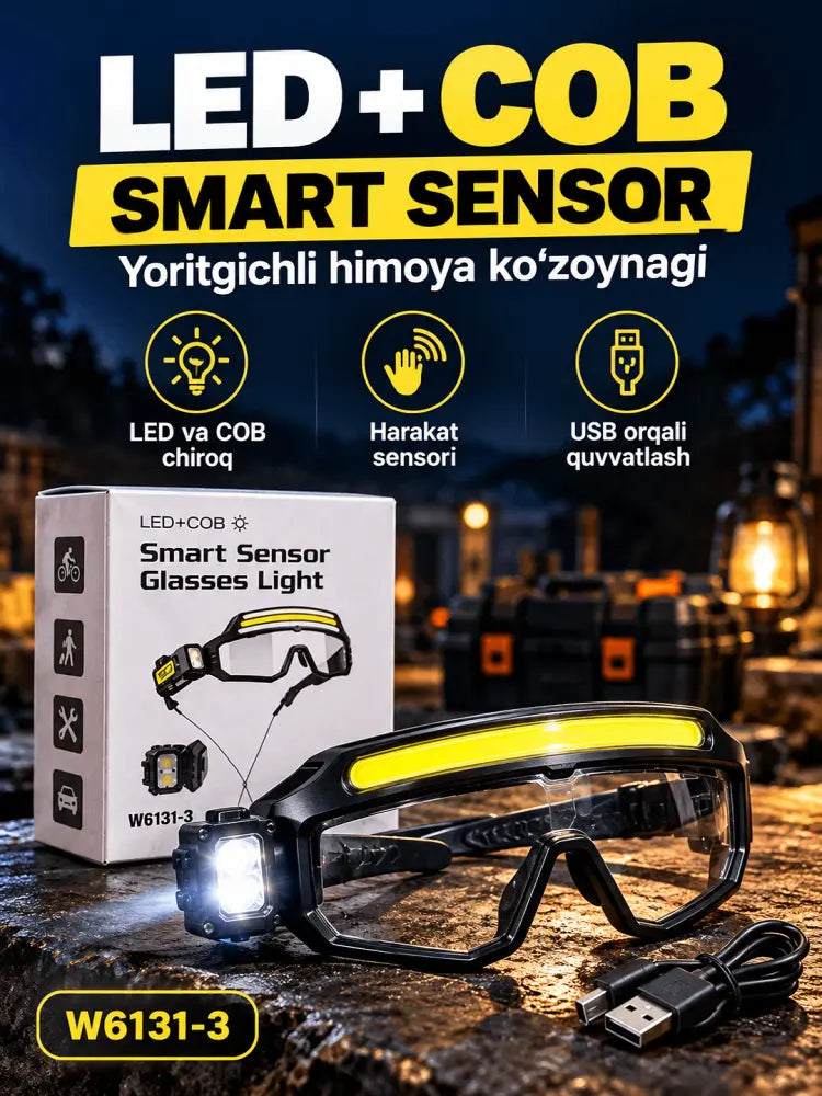 Lanternă tip ochelari LED + COB W6131-3, cu senzor – imagine 2