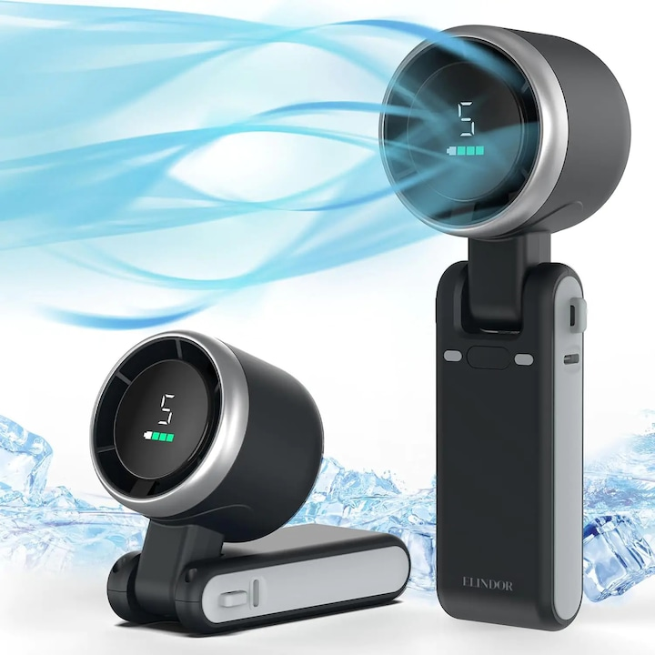 Ventilator portabil pliabil cu afișaj HD, ventilator reîncărcabil USB-C reglabil cu 5 viteze pentru călătorii în aer liber