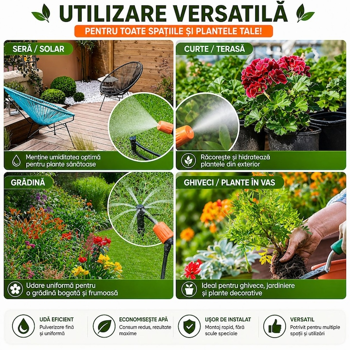 Sistem racire, pulverizator apa, racire instantanee, abur fin, ideal pentru terase, gradini, zone de relaxare in aer liber si activitati sportive, 20M, instalare usoara