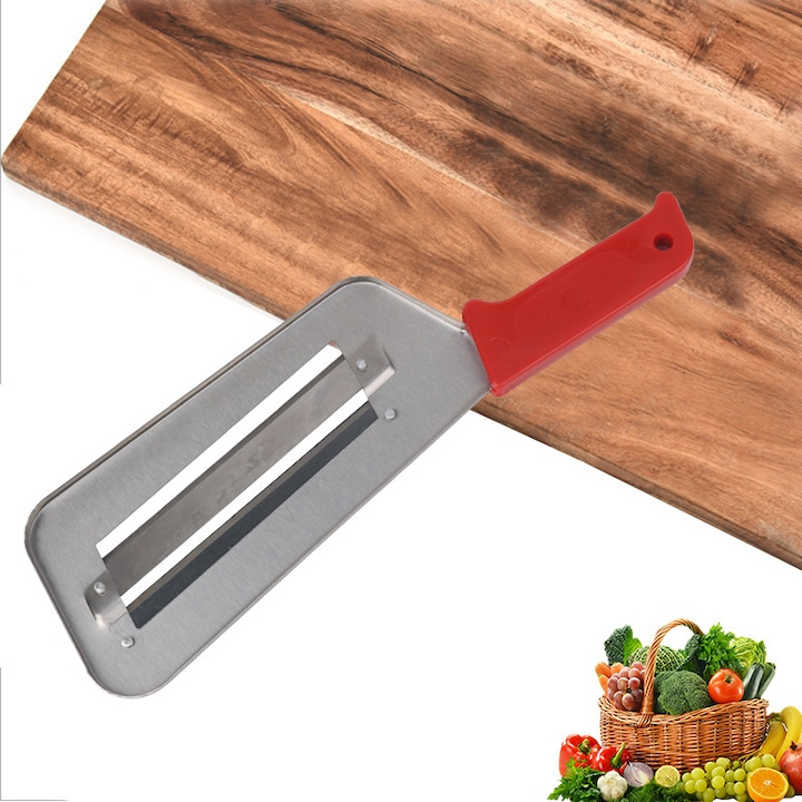 Cutit pentru tocat legume si varza fasii, lungime 29.5 cm, din metal, cu maner antialunecare, argintiu