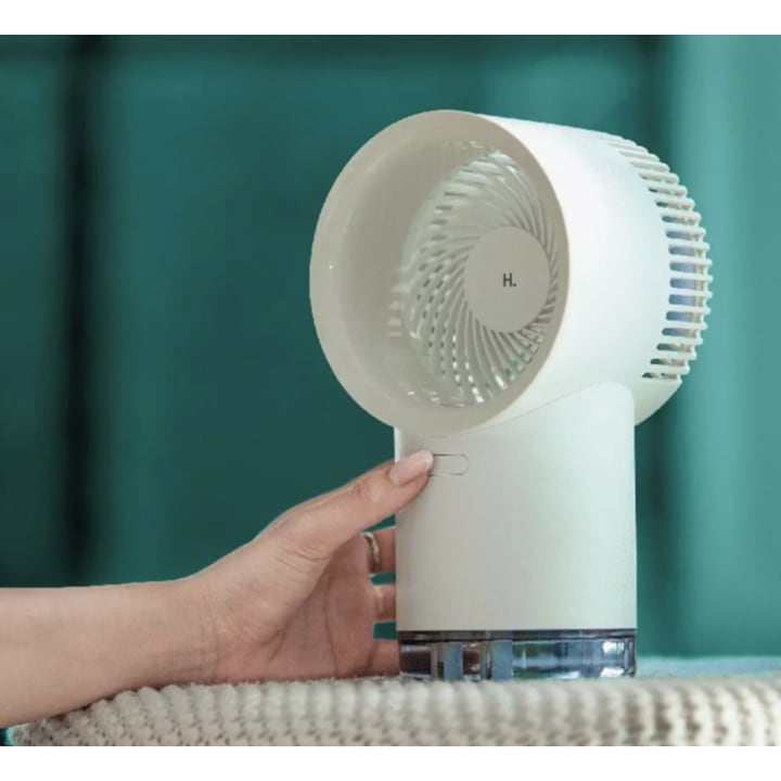 Ventilator portabil de birou 4 în 1, cu funcție de umidificator, 3 trepte de viteza, funcționează fără fir, incarcare USB, alb