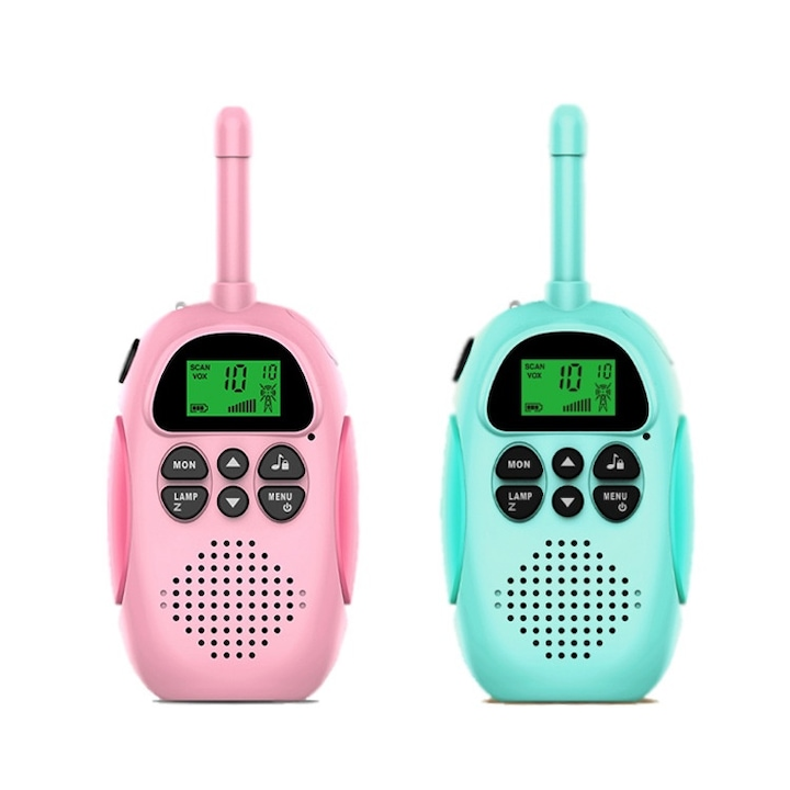 Set 2 stații Walkie Talkie pentru Copii – Set 2 Interfoane Portabile Colorate, Rază Lungă