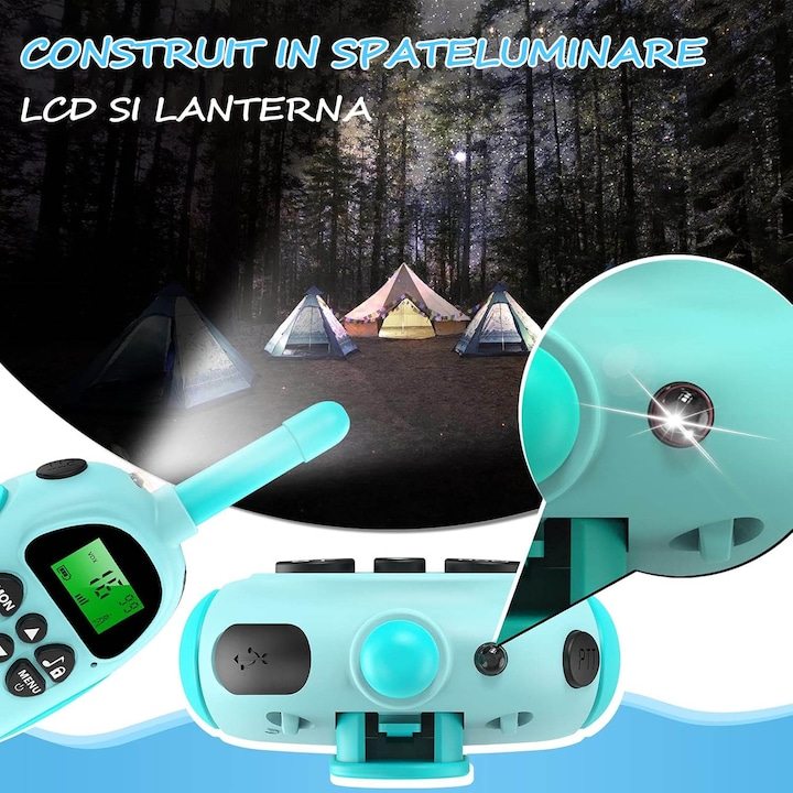 Set 2 stații Walkie Talkie pentru Copii – Set 2 Interfoane Portabile Colorate, Rază Lungă