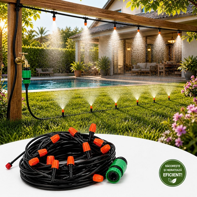 Sistem racire, pulverizator apa, racire instantanee, abur fin, ideal pentru terase, gradini, zone de relaxare in aer liber si activitati sportive, 20M, instalare usoara
